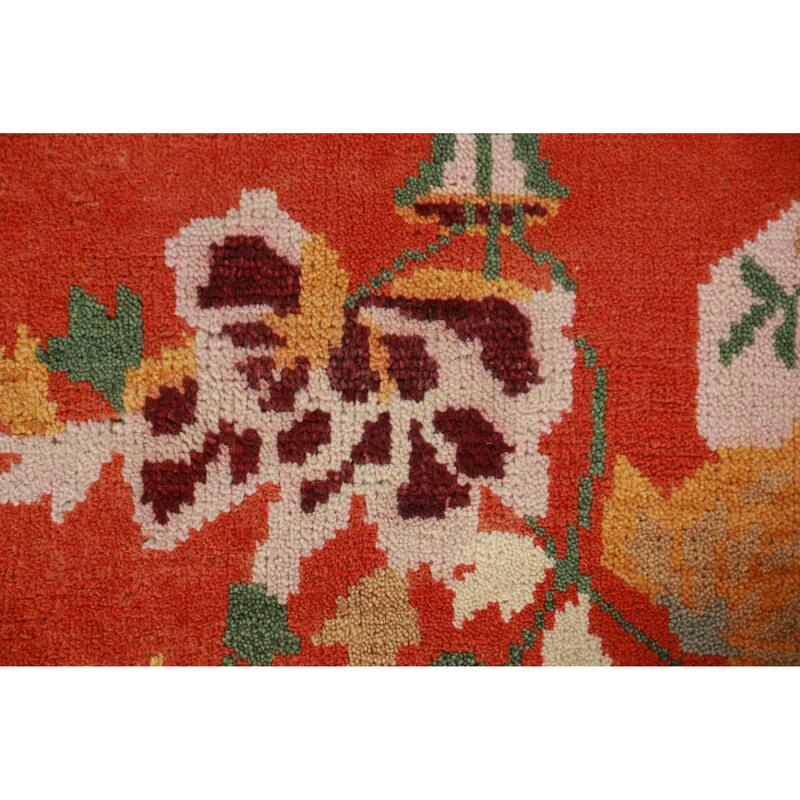 Floral Orange Art Deco Oriental Area Rug Handmade Wool Carpet - 7'10" x 10'0"