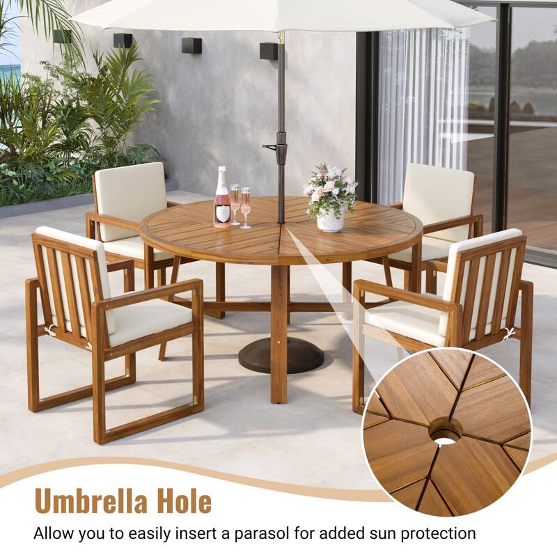 5-Piece Outdoor Patio Acacia Wood Dining Set