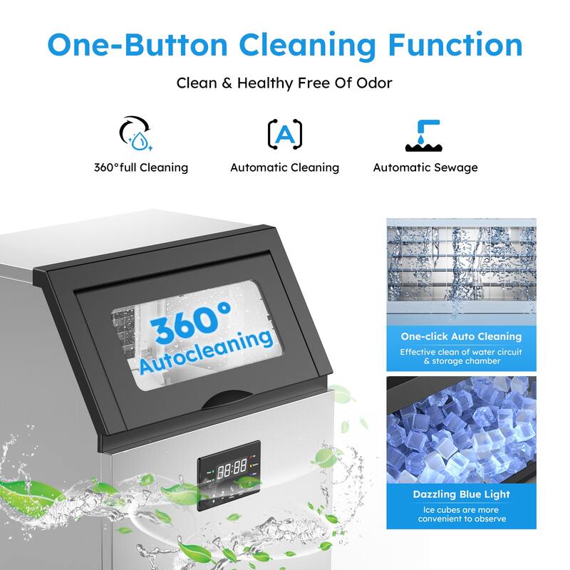 Ice Maker Commercial Ice Machine Stainless Steel Commercial Ice Maker Large Capacity Self-Cleaning