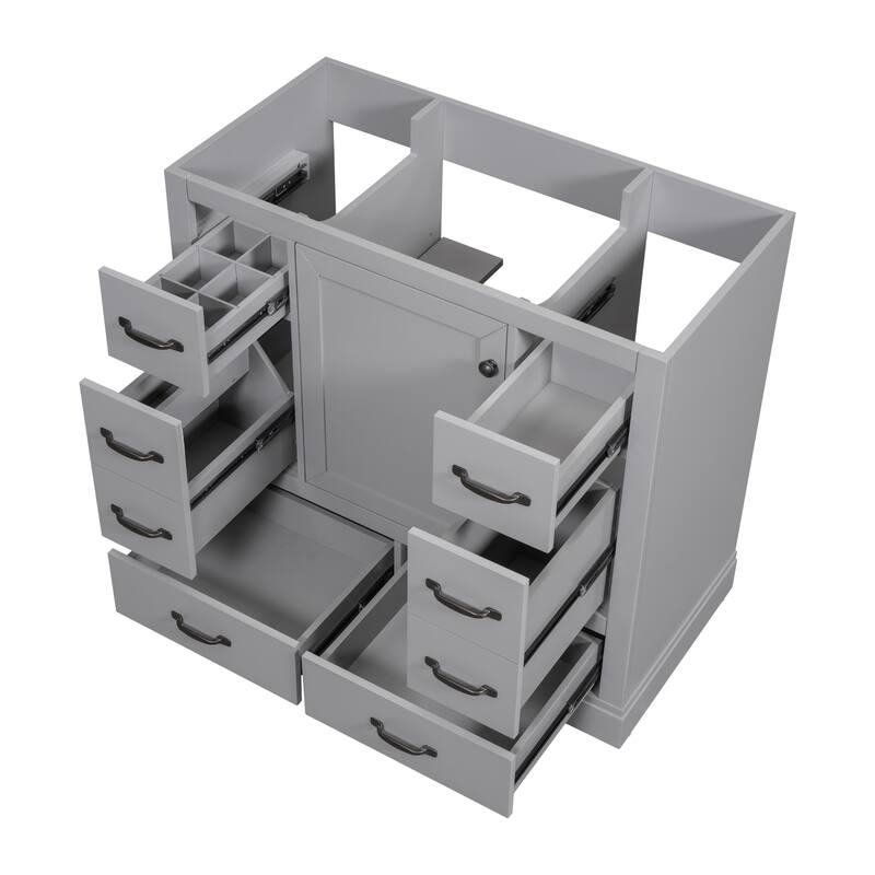 Modern 36 inch Bathroom Vanity Base without Sink, Bathroom Storage Cabinet with 6 Drawers and Adjustable Shelf