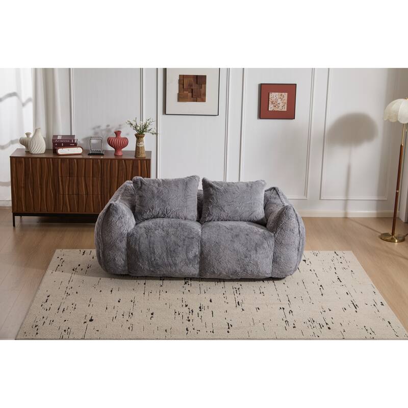 Oversized Bean Bag Sofa Reading Chair, 2-Seater Giant Bean Bag Couch with Pillows, Loveseat Chaise Lounge Sofa Chair