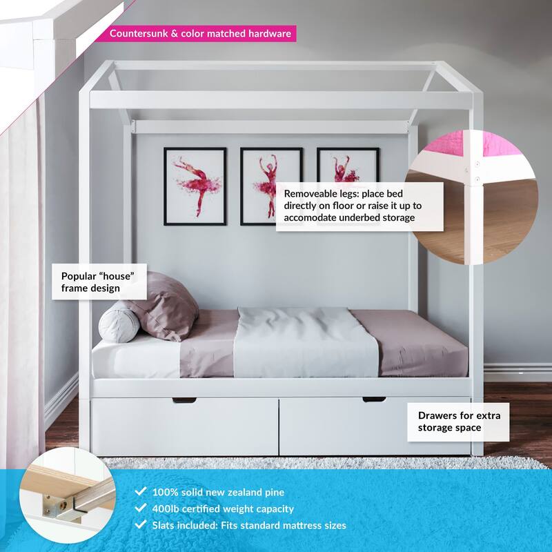 Max and Lily Twin House Bed with Storage Drawers