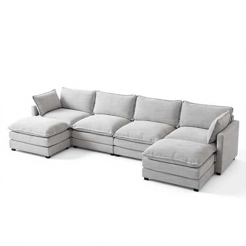 Oversized Modular Corduroy Sectional Sofa Set with Ottoman, 3-Seater / 4-Seater Deep Seat Lounge Couch for Living Room