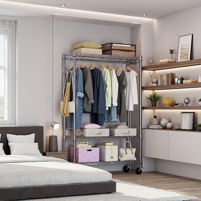 Modern Portable Freestanding Coat Rack, Heavy-Duty Coat Rack with 1 Hanging Rod and 2 Side Hooks