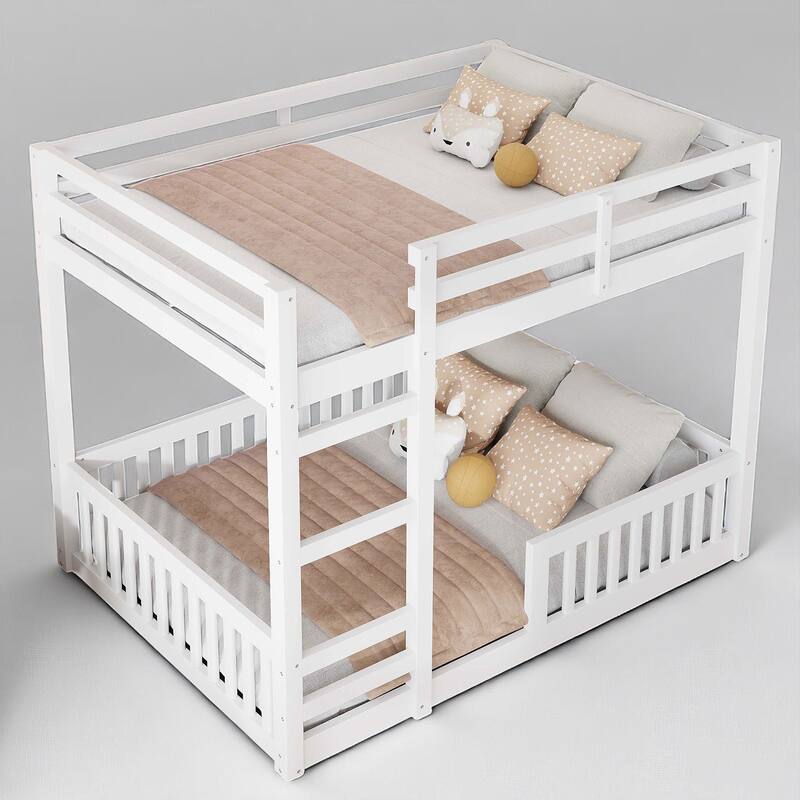 Wooden Full Over Full Bunk Bed with Safety Guardrails and Ladder, Solid Pine & MDF Construction