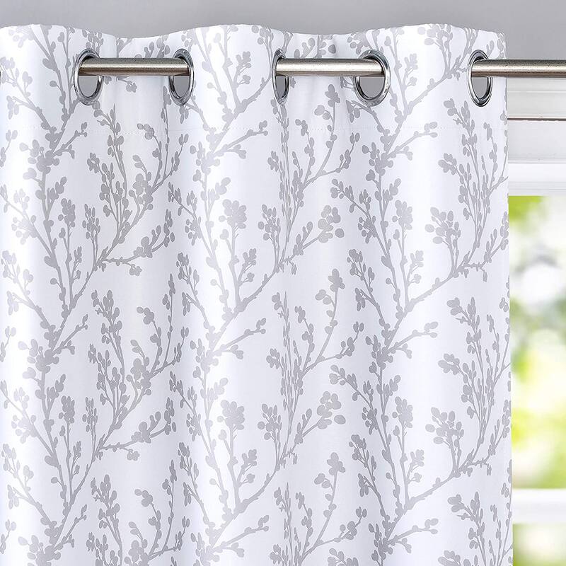 DriftAway Sarah Floral Tree Branch Pattern Blackout Window Curtain Grommet 2 Layer