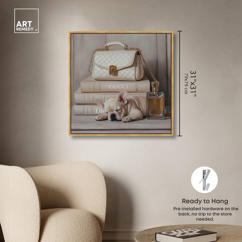 Ivory Books and Frenchie Canvas by Art Remedy