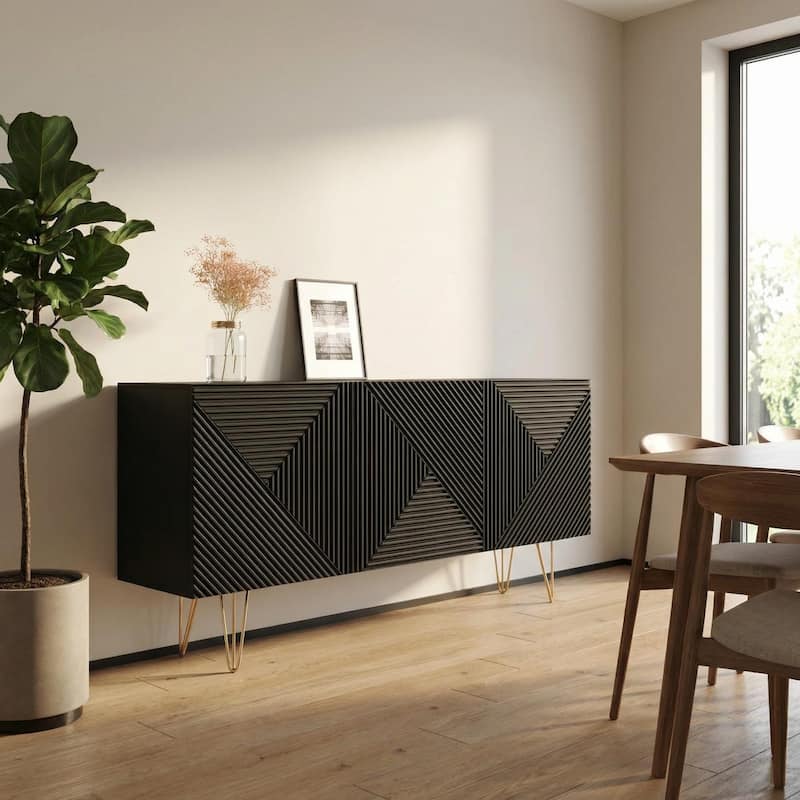 Meble Furniture Giza 3D 63" Sideboard with Matte Body and High Gloss Fronts with Metal Legs 63W x 14D x 29H