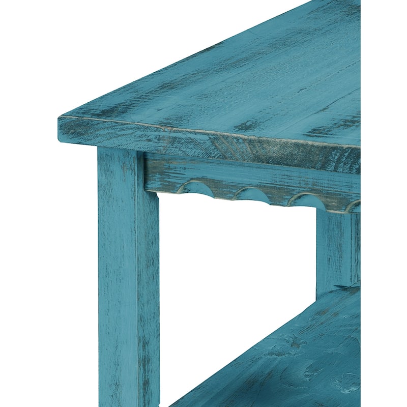 Alaterre Country Cottage Distressed Wood 2-Shelf End Table, Antique Finish
