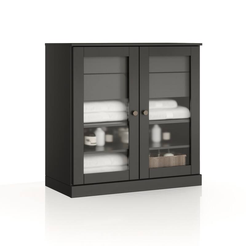 Palace Imports 100% Solid Wood 32" Bathroom Cabinet with Frosted Glass Doors, 2-Drawers and Adjustable Shelves