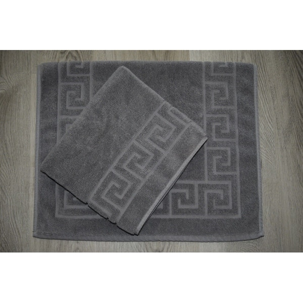 Hotel Quality Greek Key Bath Mat - Egyptian Cotton, Machine Washable