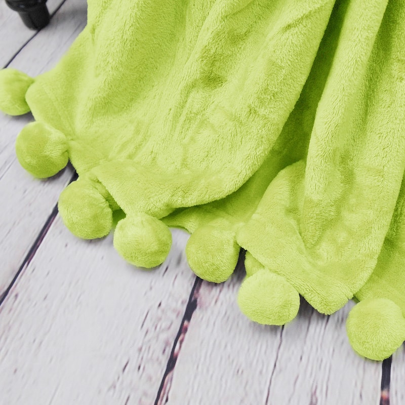 Pompom Flannel Fleece Throw