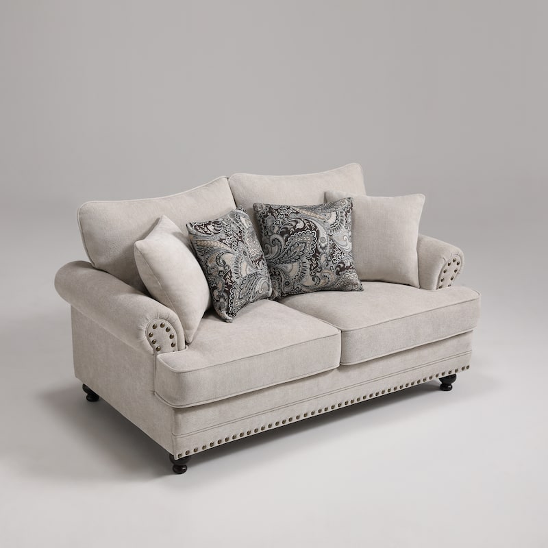 Morden Fort Chenille Fabric Loveseat with Rolled Arm and Nailhead Trim