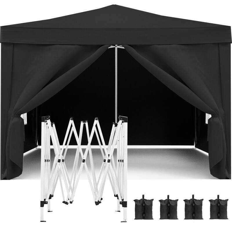 10'x10' Folding Canopy,4 Removable Sidewall Shelter UPF 50,Gazebo Portable Tents,EZ Pop Up Canopy 4pcs Weight Bag,Carry Bag - Black