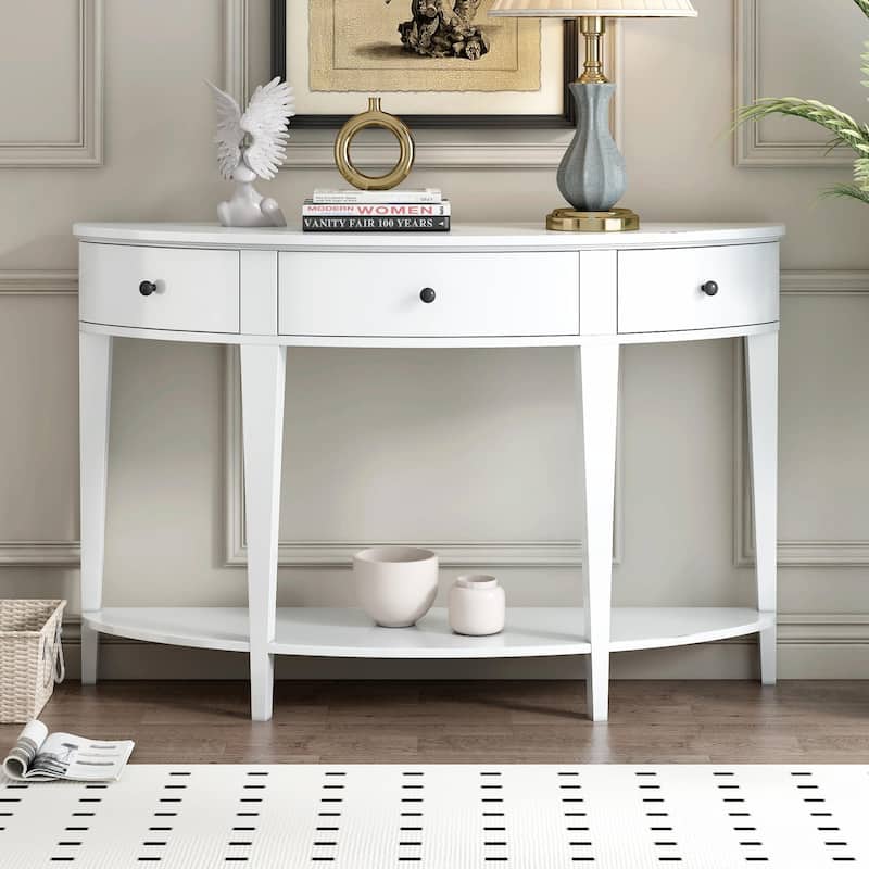 Modern Curved Console Table with 3 Drawers and 1 Shelf
