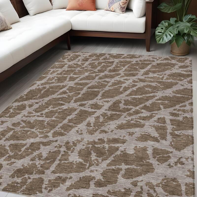 Varo Unique Abstract Weather Resistant Blended Style Outdoor Rug - 5' X 8' - Brown