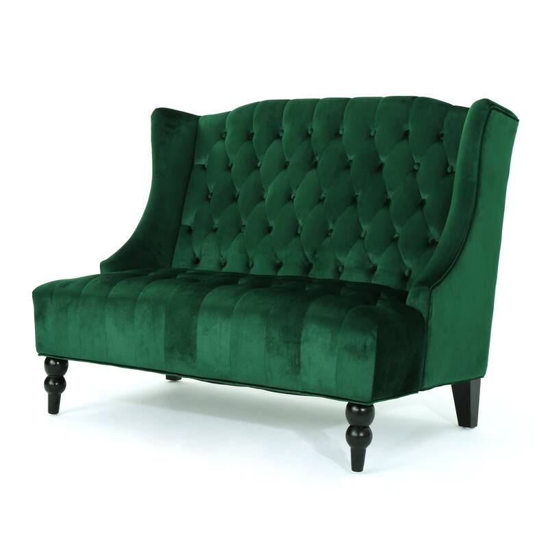 Emerald 50.25" Velvet Button Tufted High Wingback Loveseat Sofa with Wood Legs for Living Room