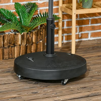 Outsunny 52lbs Resin Patio Umbrella Base with Wheels and Retractable Handles, 20.75" Round Outdoor Umbrella Stand Holder
