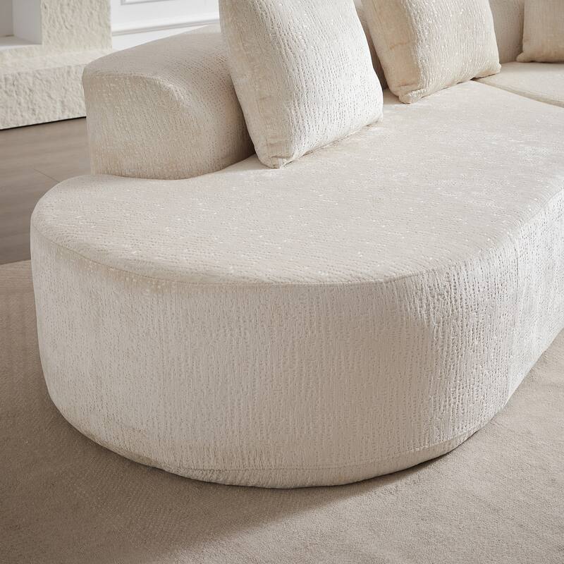 114" Chenille Cloud Sectional Sofa with Extra Deep Seating, and 4 Throw Pillows & No-Assembly Design