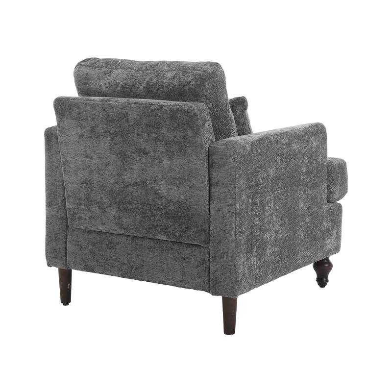 Wood Frame Tufted Club Armchair in Gray Chenille for Living Room, Bedroom or Office