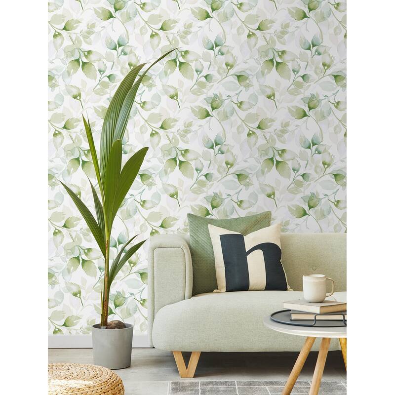 Luxe Haven Watercolor Tossed Leaves Peel and Stick Wallpaper