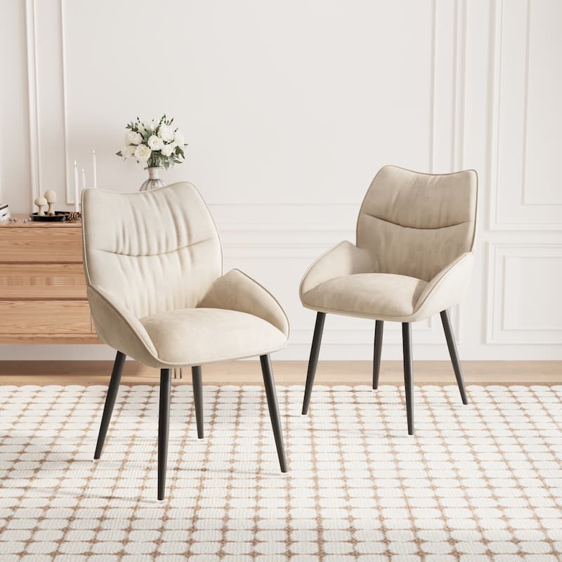 Dining Chairs Set of 2, Velvet Accent Chair Modern Kitchen Arm Chairs Upholstered Chair with Metal Legs for Kitchen