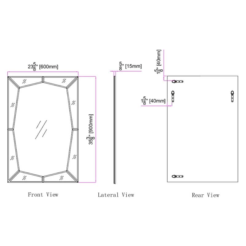 HomeRoots 36" Mirrored Rectangle Accent Mirror Wall Mounted With Glass Frame - 24
