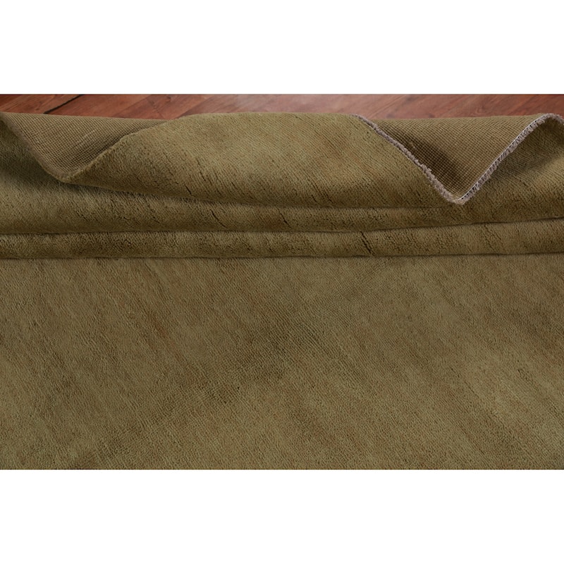 Hand Knotted Oriental 100% Wool Carpet Modern Solid Green Gabbeh Area Rug - 13' 4'' X 10' 2''