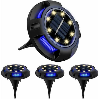 4pcs 8 LED Disk Lights Waterproof In-Ground Solar Lights, Warm Blue