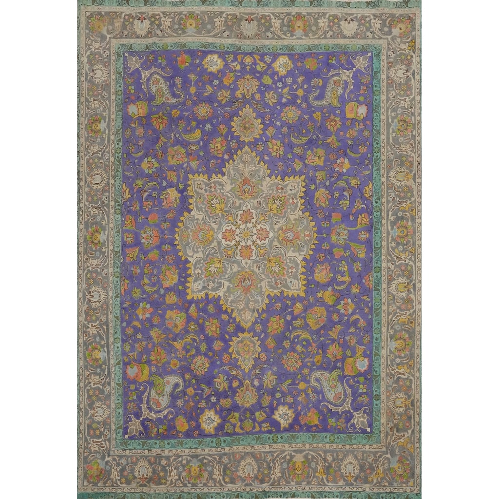 Hand Knotted Oriental 100% Wool Carpet Traditional Floral Purples Tabriz Area Rug - 12' 8'' X 9' 8''