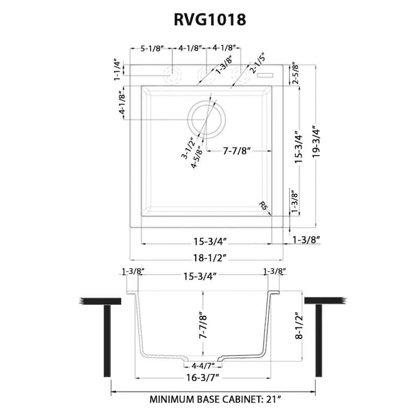 Ruvati 18 x 20 inch Topmount Granite Composite Bar Prep Sink - Arctic White - RVG1018WH
