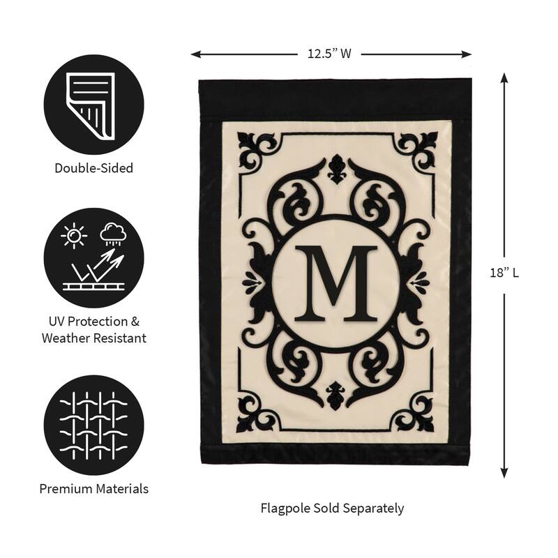 12.5 in. x 18 in. Cambridge Monogram Garden Applique Flag Letter M