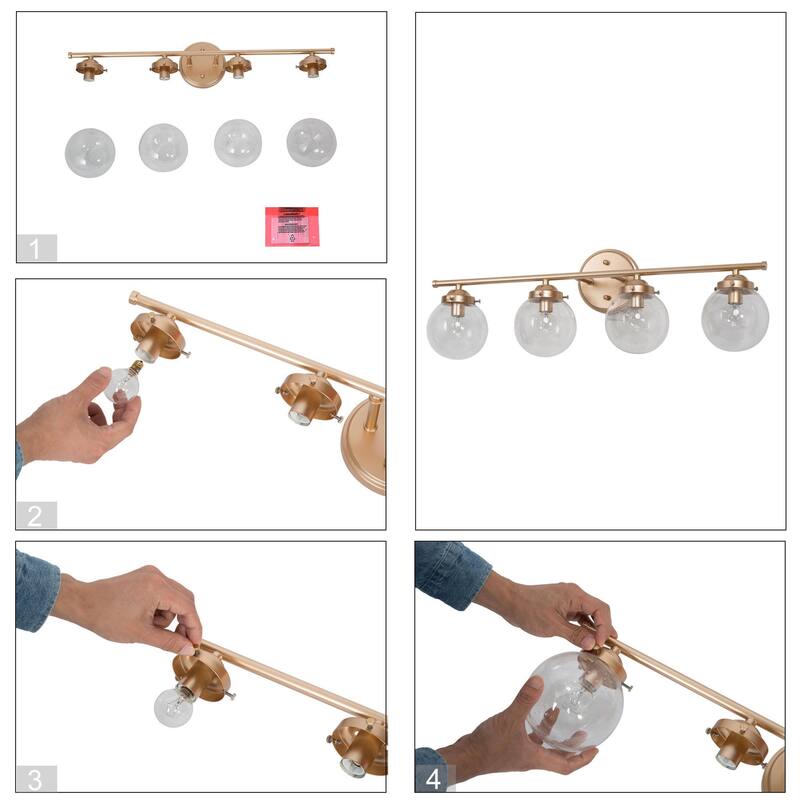Bela Modern 3-Light Gold Globe Glass Bathroom Vanity Light Dimmable Wall Sconce