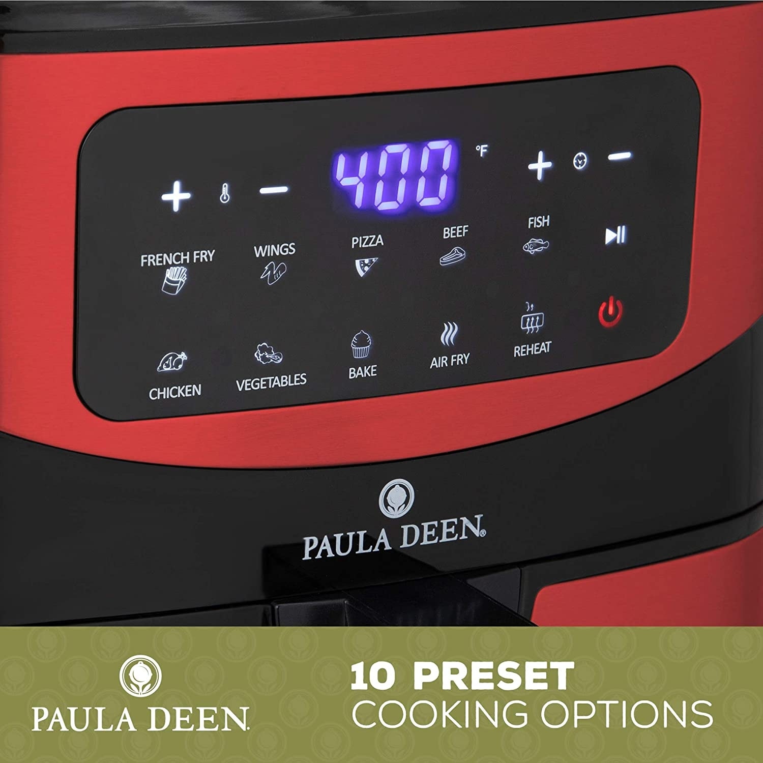 Paula Deen PDKDF579R Stainless Steel 10 QT 1700 Watts Digital LED Display  Air Fryer, Red Stainless