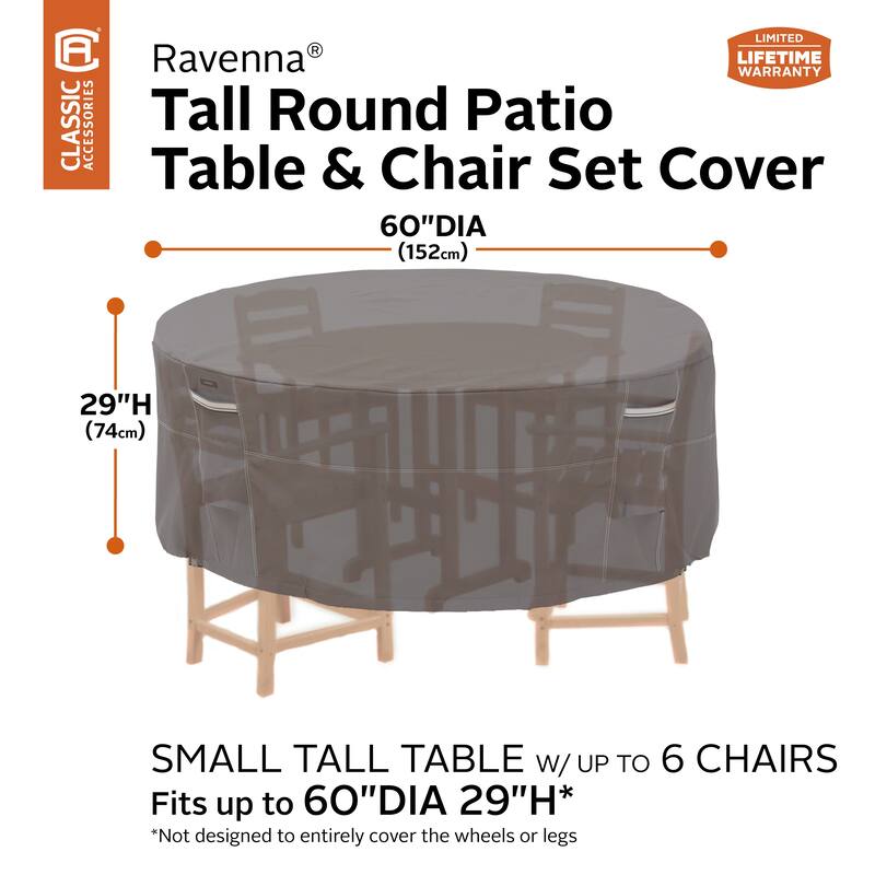 Classic Accessories Ravenna Water-Resistant 60 Inch Tall Round Patio Table & Chair Set Cover