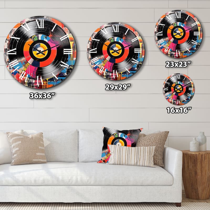 Designart "Colorful Retro Vinyl III" Music Oversized Wall Clock