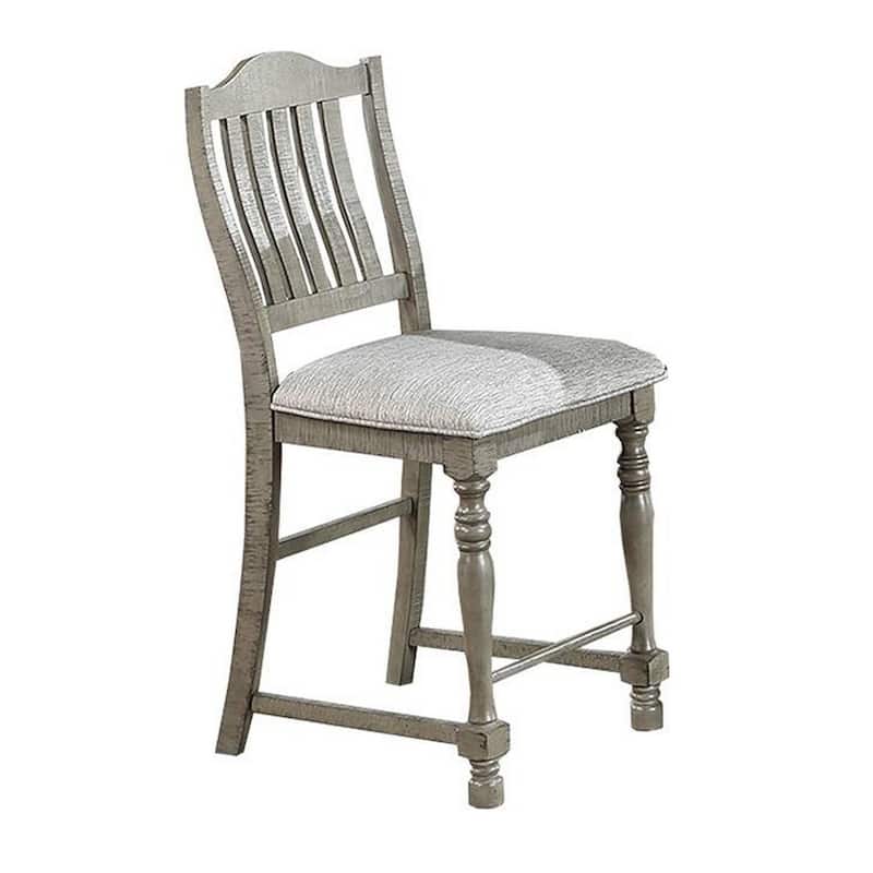 Rizi Counter Height Chair Set of 2, Carved Legs, Open Slats, Gray Wood