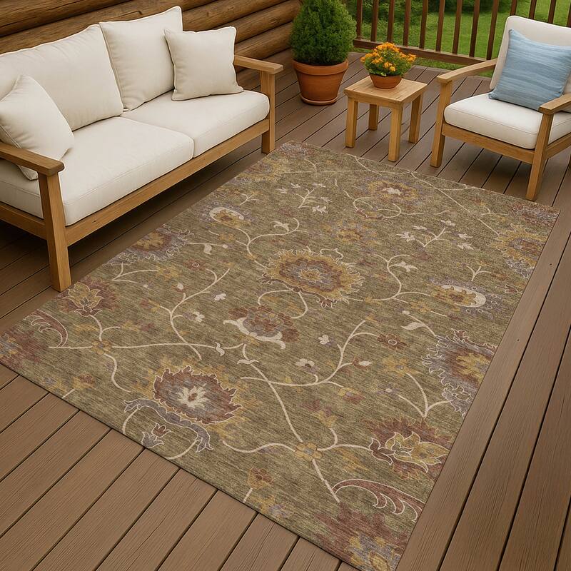 Machine Washable Indoor/ Outdoor Traditional Luna Chantille Rug