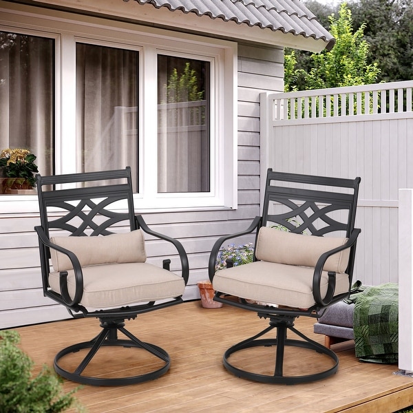 2 Piece Cast Iron Pattern Patio Dining Chairs with Thick Cushions