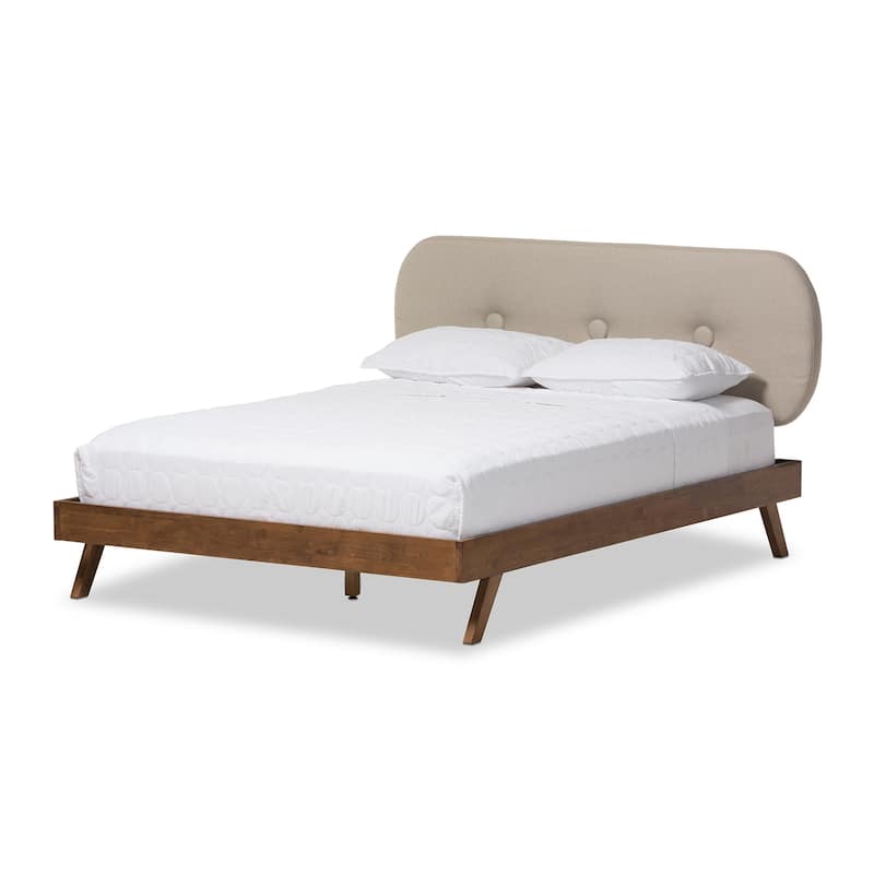 Nordic Platform Bed - Upholstered Bed Frame with Tufted Headboard - Rubberwood Construction - Modern Bedroom Furniture