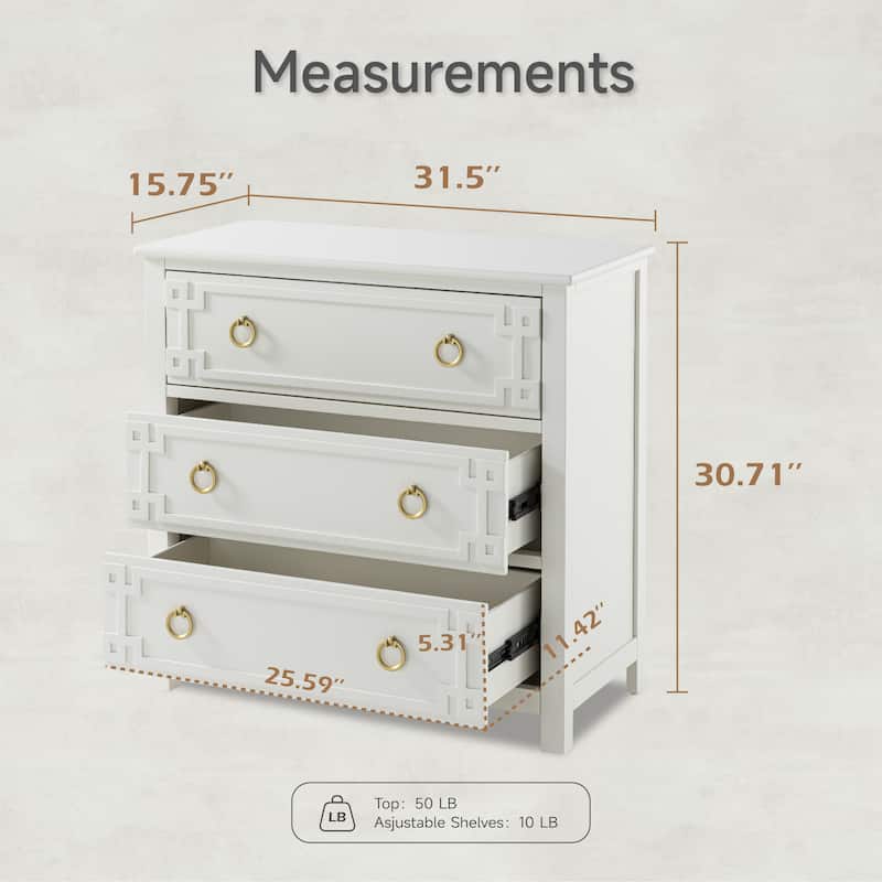 COZAYH Farmhouse 3-Drawer Dresser, Rustic Chest of Drawers with Embossed Geometric Lines, French Country, Fully-Assembled