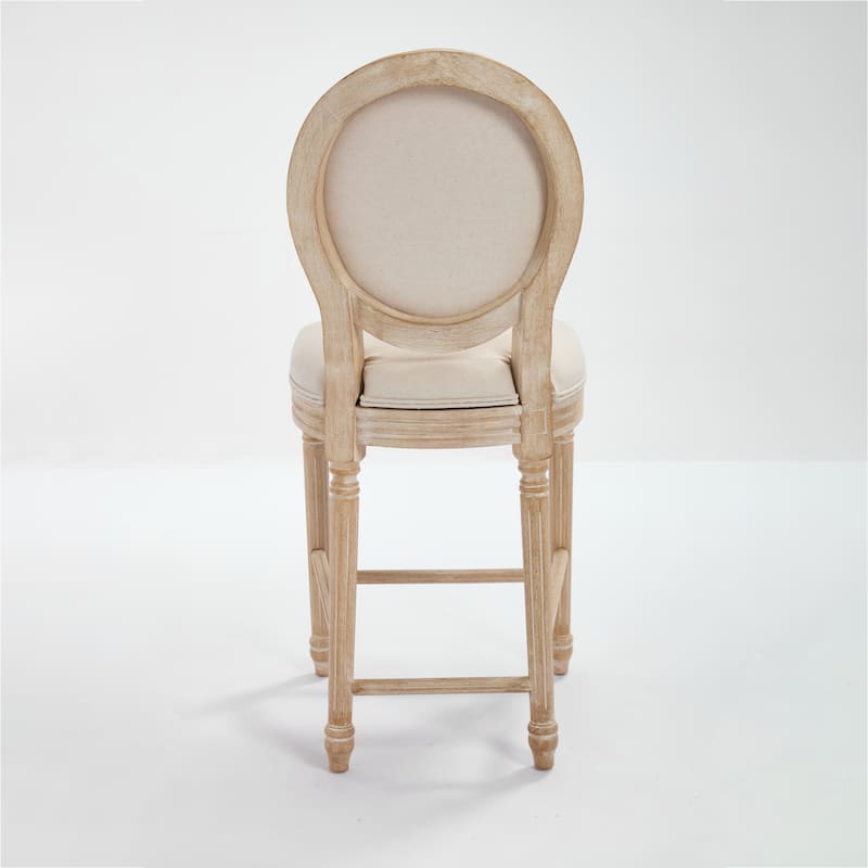French Country Cotton Linen Barstools Set of 2 （25/29 Inch Seat High）