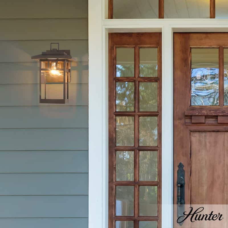 Hunter Yancy House Outdoor Wall Light - Front Porch, Patio, Garage - Mission, Transitional - Resists Corrosion! - 14" - Matte Bronze