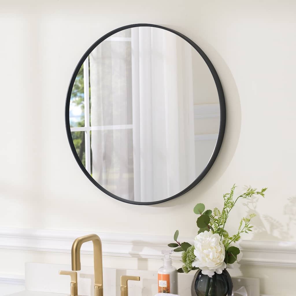 Bathroom Round Anodized Aluminum Framed Wall Vanity Mirror,Matte Black
