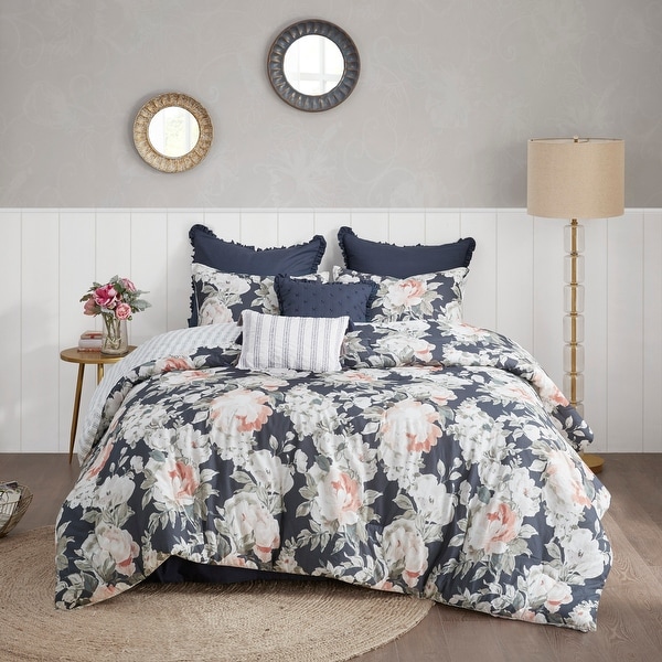 Madison Park Kalina Dark Blue 8 Piece Cotton Printed Reversible Comforter Set. Opens flyout.