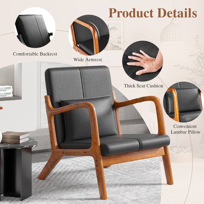 Javlergo Accent Chair Comfy Armchair with Lumbar Pillow and Thick Cushion Lounge Chair with Wood Frame Upholstered Arm Chair