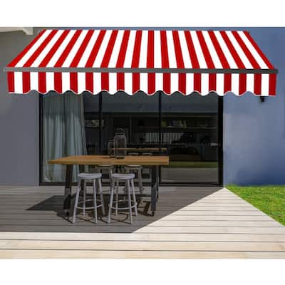 ALEKO Caribbean Motorized Retractable Patio Awning - Black Frame - Red & White Striped - 20 x 10 Feet