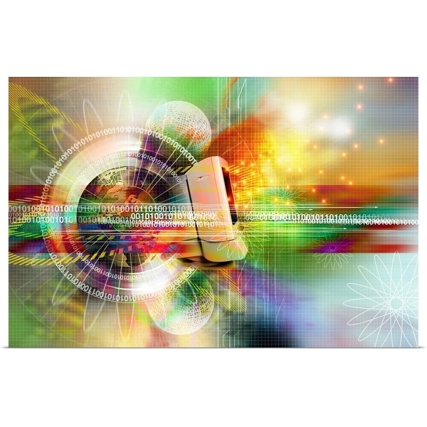"Computer and globe with binary number (Digitally Generated)" Poster Print