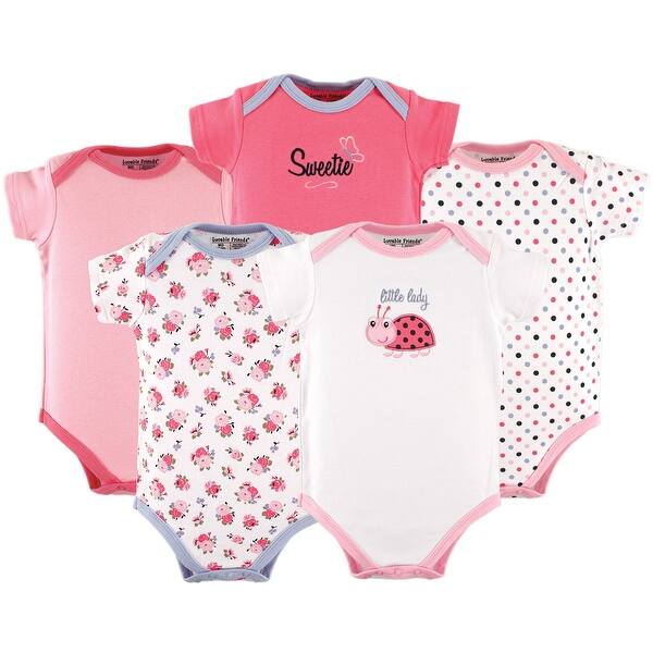 slide 1 of 1, Luvable Friends Baby Girl Cotton Bodysuits 5pk, Little Lady 0-3 Months - Little Lady