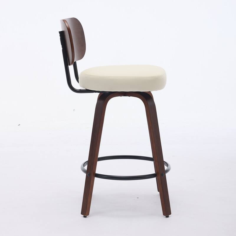 Swivel Bar Stools Set of 2, 26" Modern Faux Leather Counter Stools with Walnut Finish & 360 Degree Spin